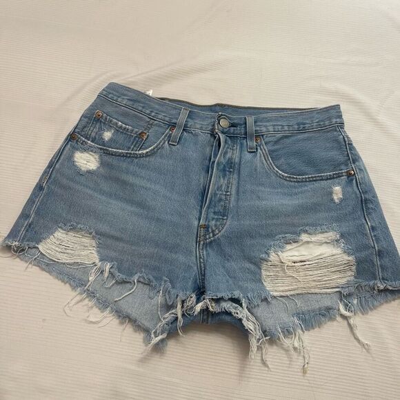 Levi’s 501 Destroyed Distressed Button Fly Denim Shorts Size 30 - Picture 1 of 8